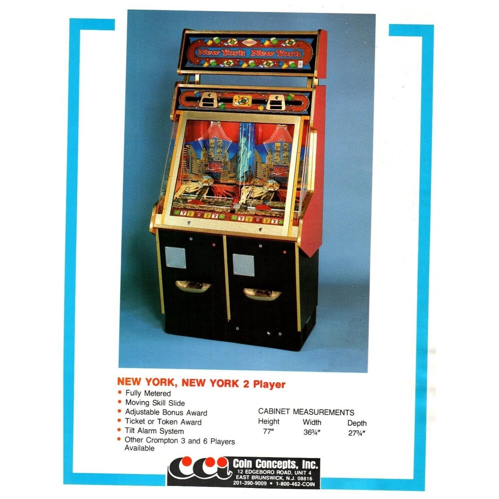 Coin Concepts New York New York 2 Player Arcade Game Brochure Sales Flyer